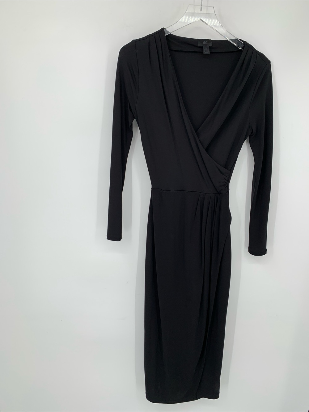 Banana Republic jersey knit midi faux wrap dress stretch black long sleeve XS
